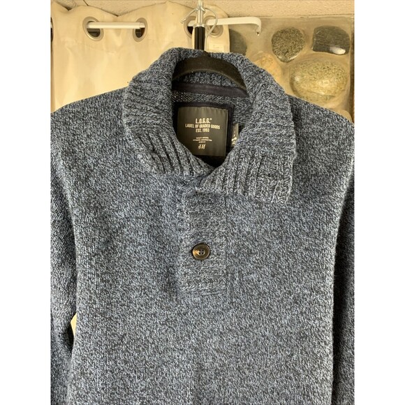 LOGG By H&M Mens Medium Pullover Sweater Knit Blue Mock Neck 1/4 Button - Picture 3 of 8